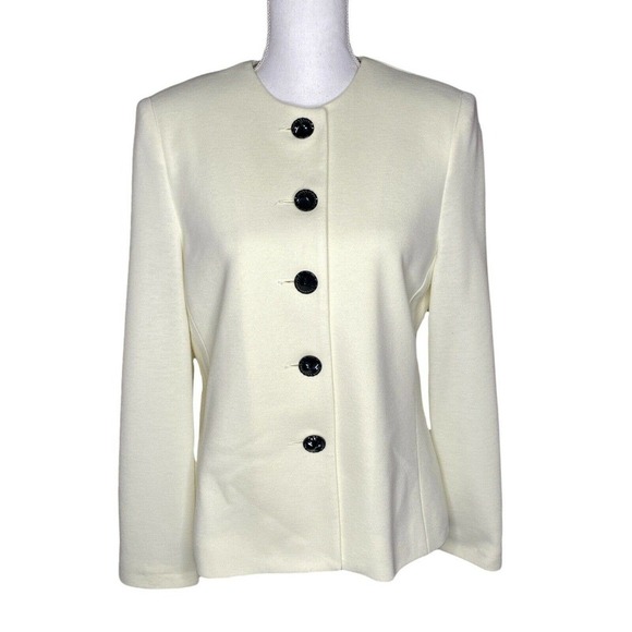 Henry Lee vtg long line structured Button Blazer Jacket Womens Sz 6 Ivory - Picture 1 of 9